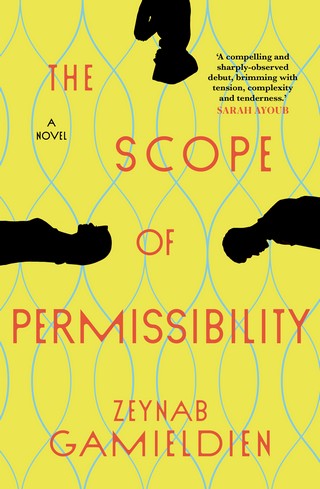 A green cover with blue curly lines behind red text that reads The Scope of Permissibility by Zeynab Gamieldien, with three black shadows at the edges.