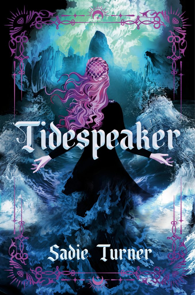 Tidespeaker
A cover of blues and greens with a girl with purple hair standing in the waves and staring at a rock. The border is purple and the text is white. Tidespeaker by Sadie Turner.