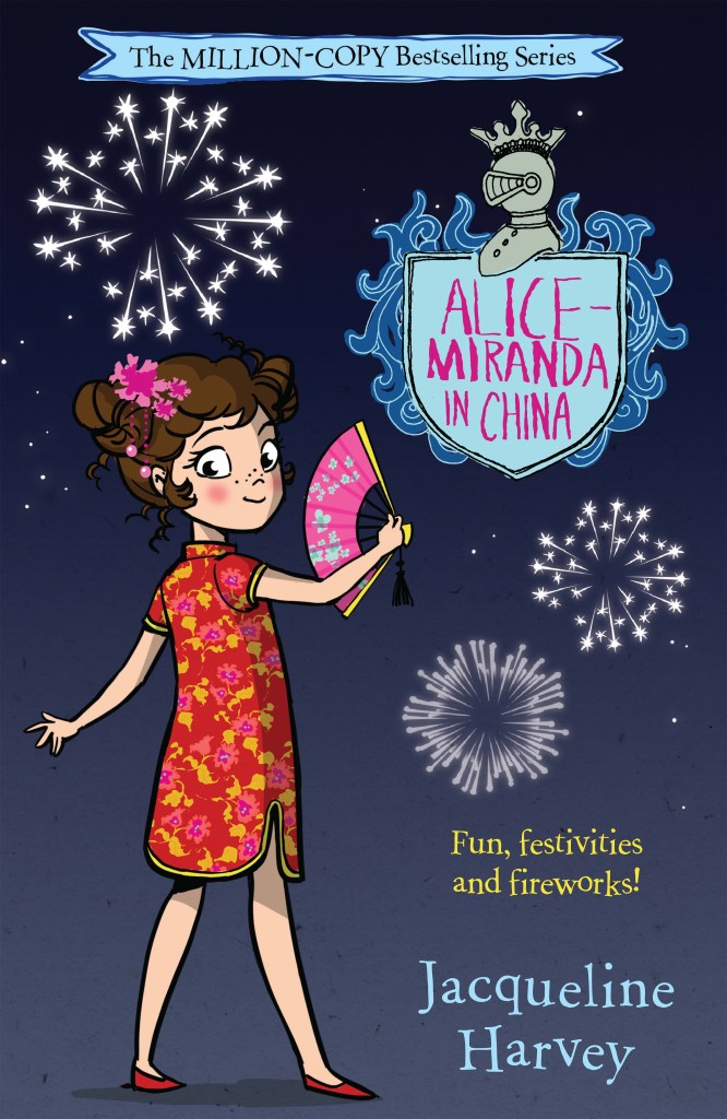 Alice-Miranda in China

A navy cover with a brown-haired girl in a pink shirt and overalls holding a straw hat. A blue shield with pink text is at the top. Pink text says Alice-Miranda in China by Jacqueline Harvey.
