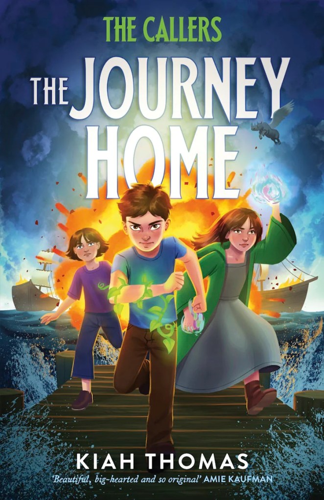 The Callers: The Journey Home 

Three white kids running away from a burning ship. The Callers: The Journey Home by Kiah Thomas.

