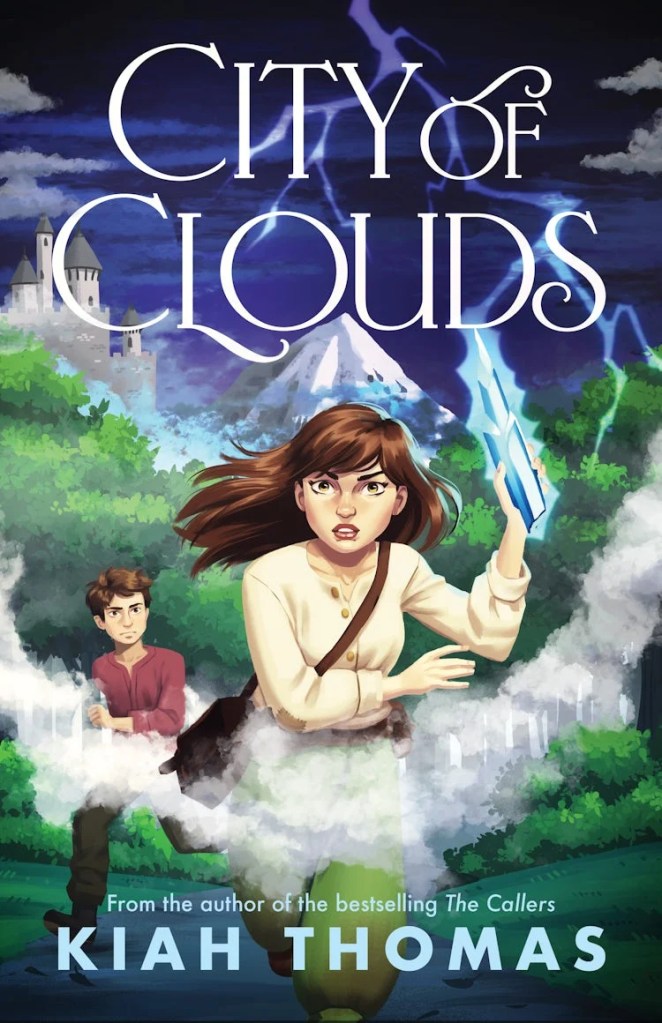 City of Clouds

White text that says City of Clouds against a night sky. There are mountains and trees behind mist, and two white people who look angry or surprised. City of Clouds by Kiah Thomas. 
